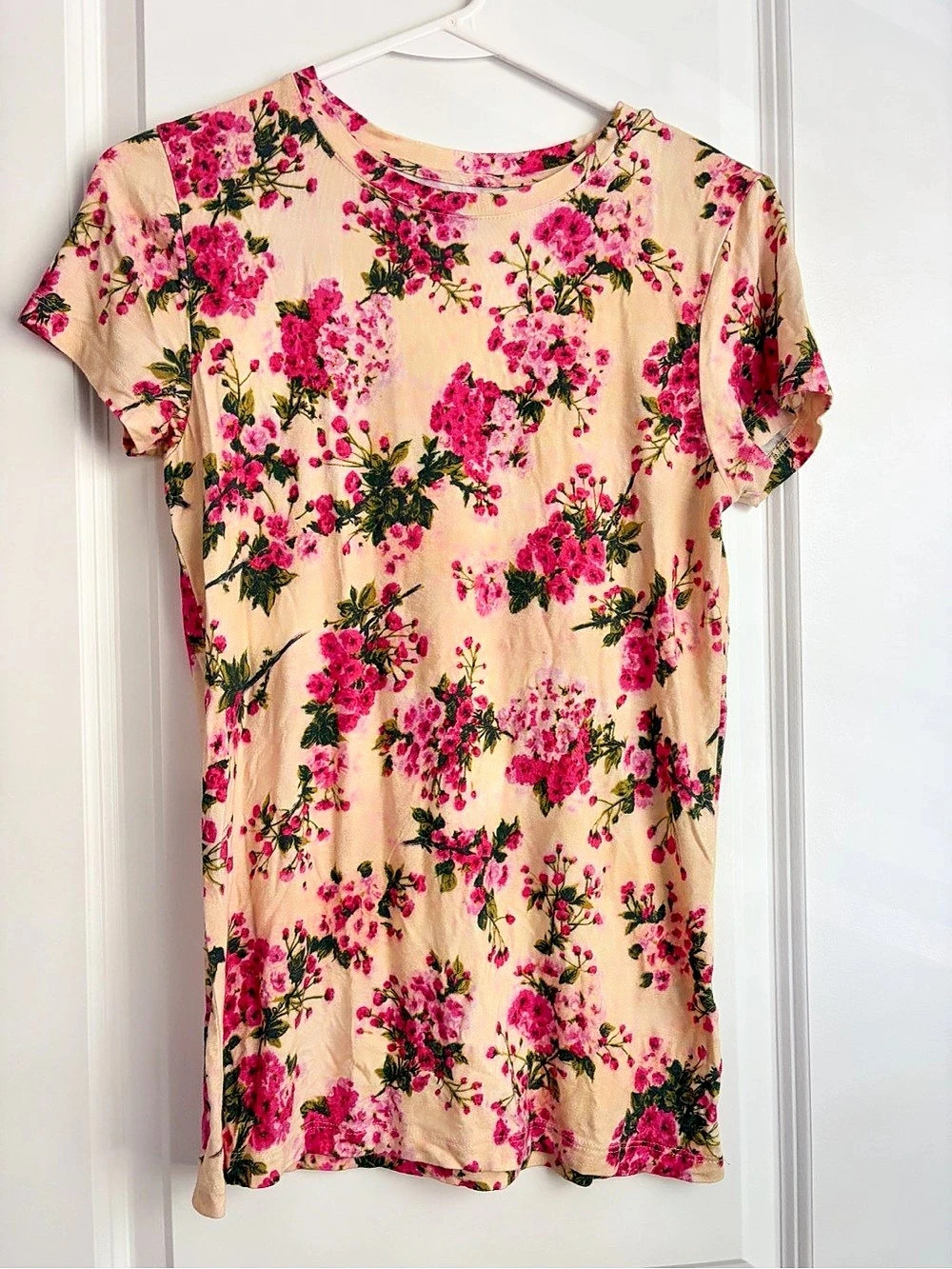 L'Agence Ressi Fitted Tee Floral Top Pink & Cream Medium
